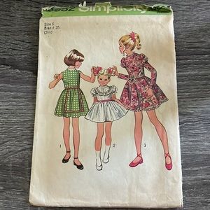 Vintage Simplicity 9952 PARTY DRESS w/ SLEEVE INTEREST Sewing Pattern Girl Sz 6